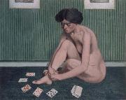 Felix Vallotton Woman Playing solitaire,green room France oil painting artist